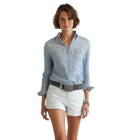 Wax Jean Tops - Wax Jean Blue Denim Blouse Long Sleeve Size Small